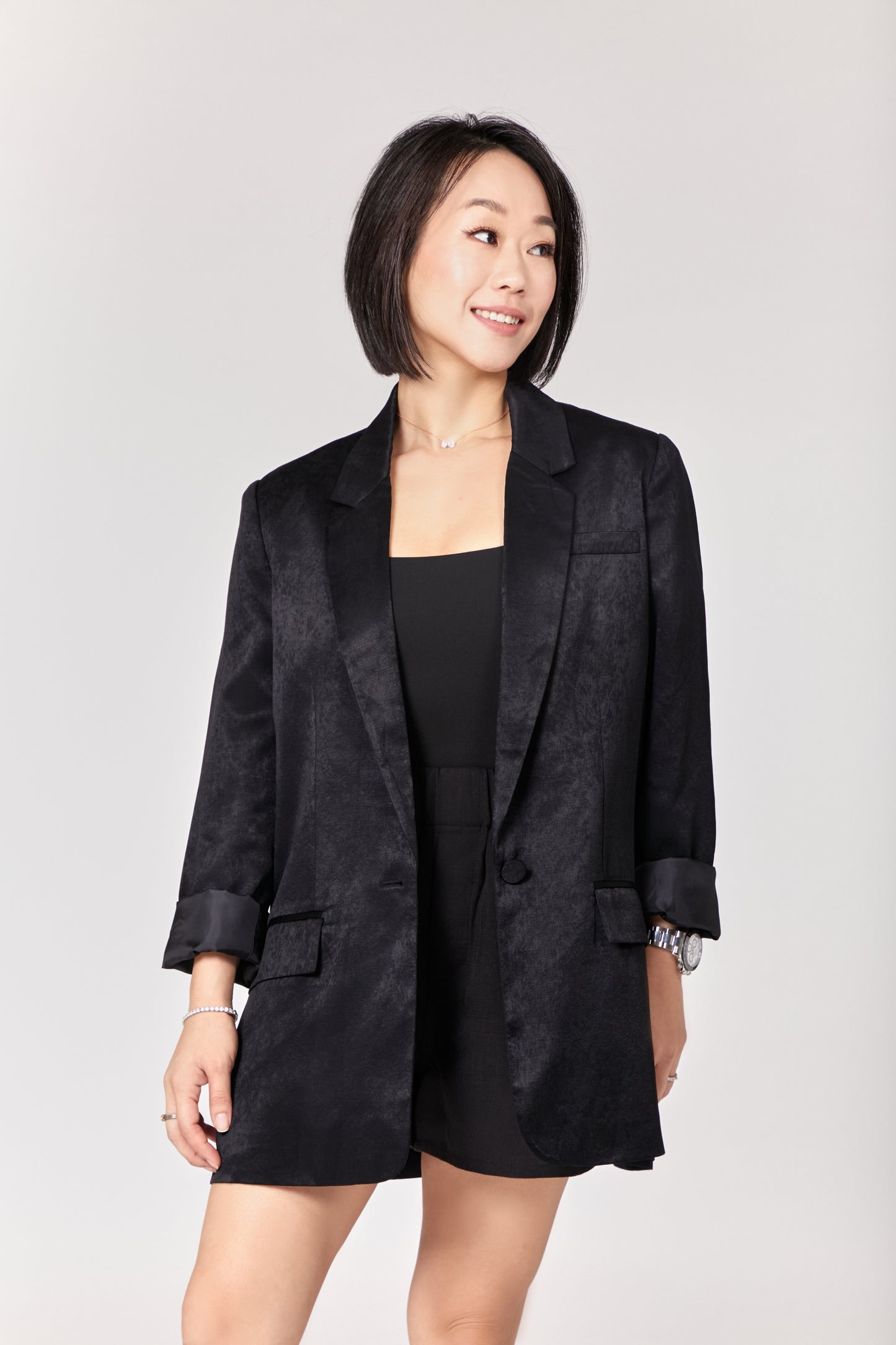 Structured Soft Jacquard Tuxedo Blazer