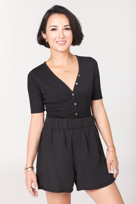 Pointelle V-neck Henley Bodysuit