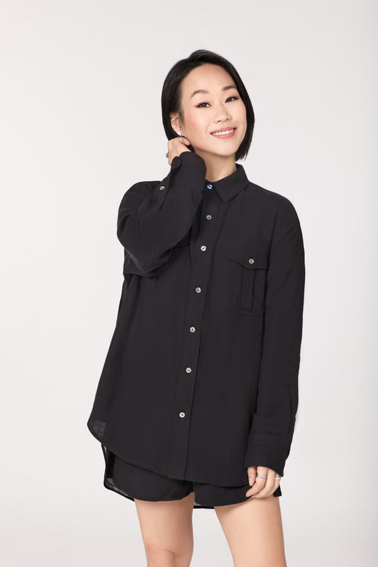 Linen Shirt with Chiffon Back