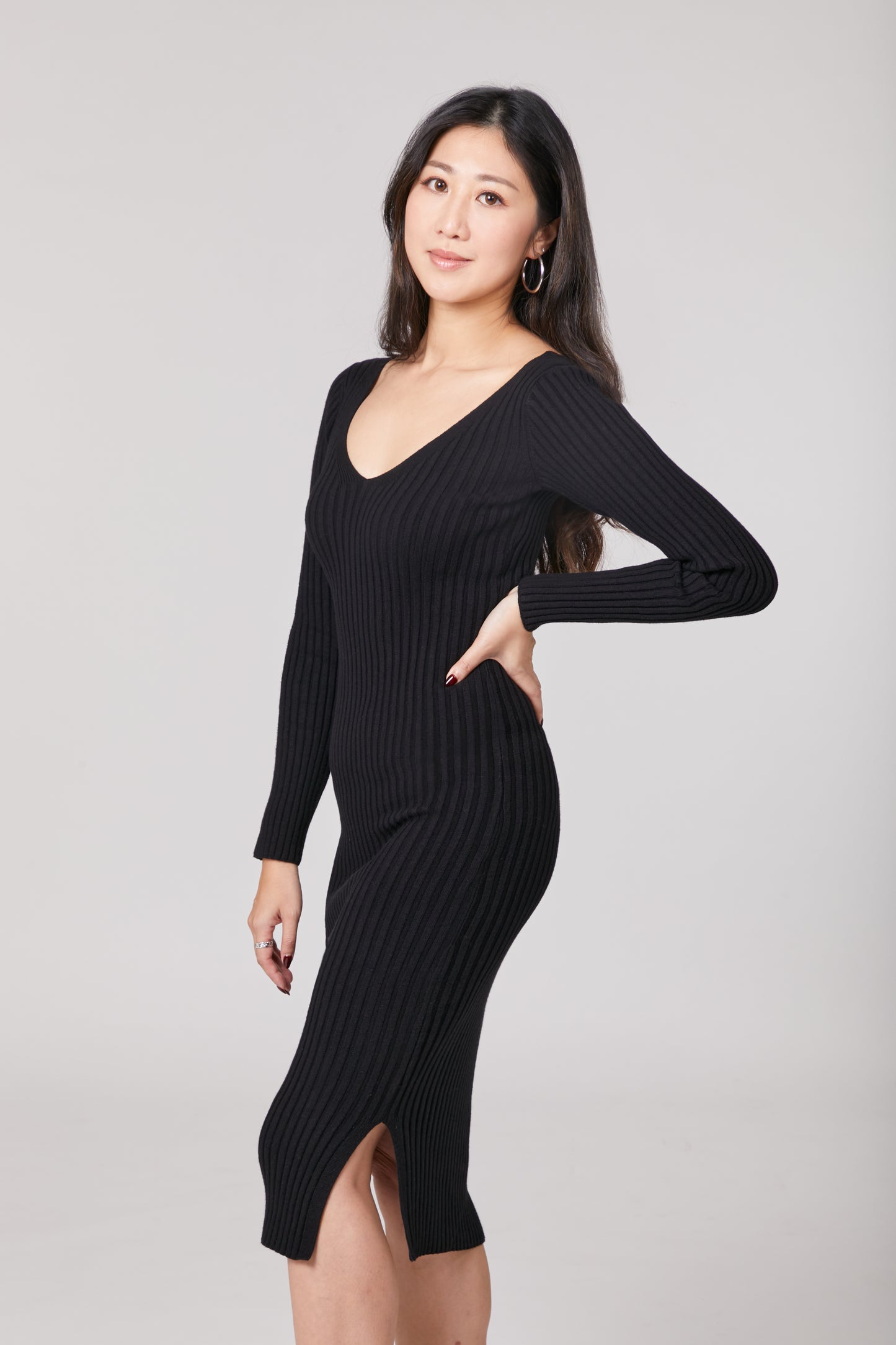 Knitted 4x4 Rib Long Sleeve LBD