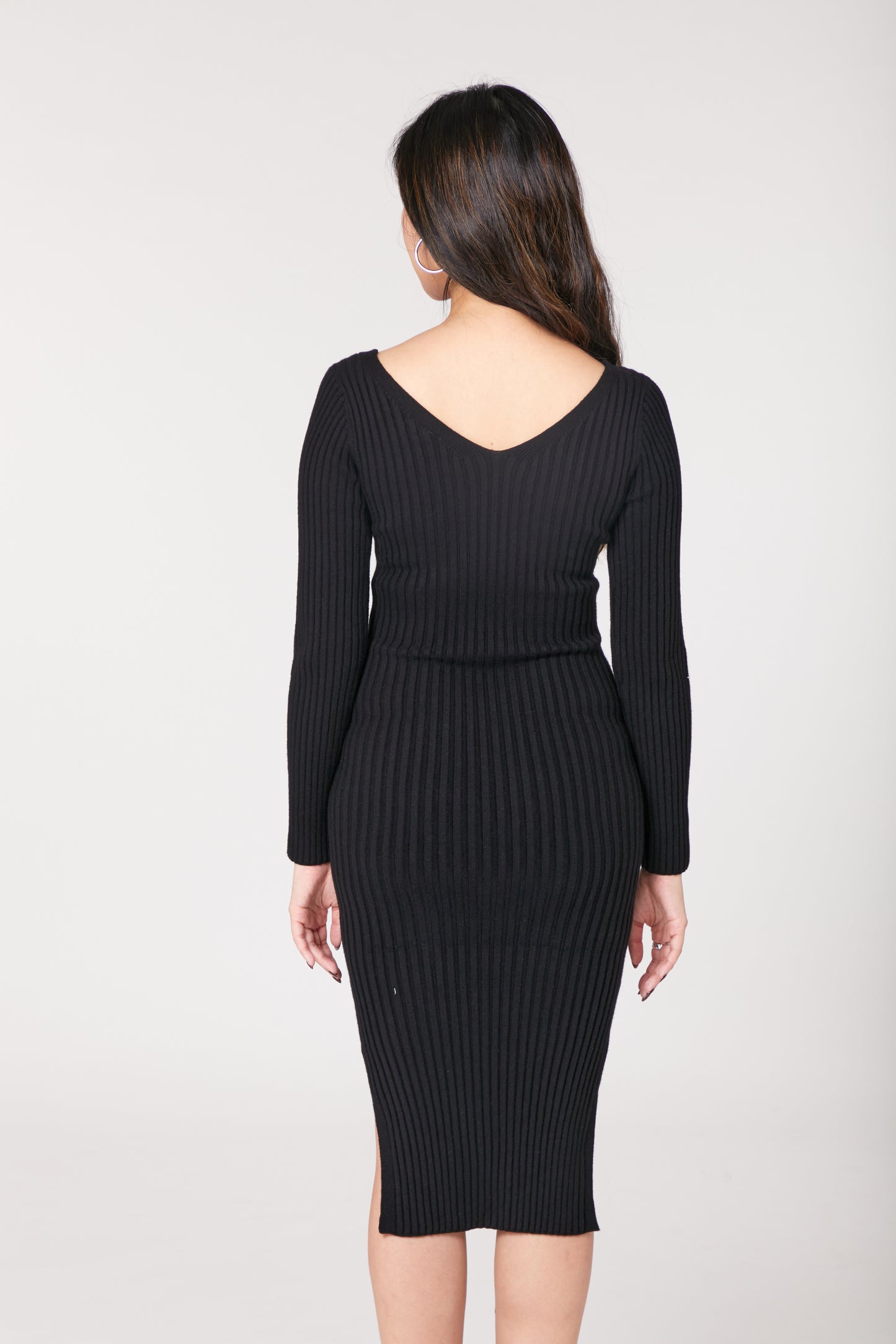 Knitted 4x4 Rib Long Sleeve LBD