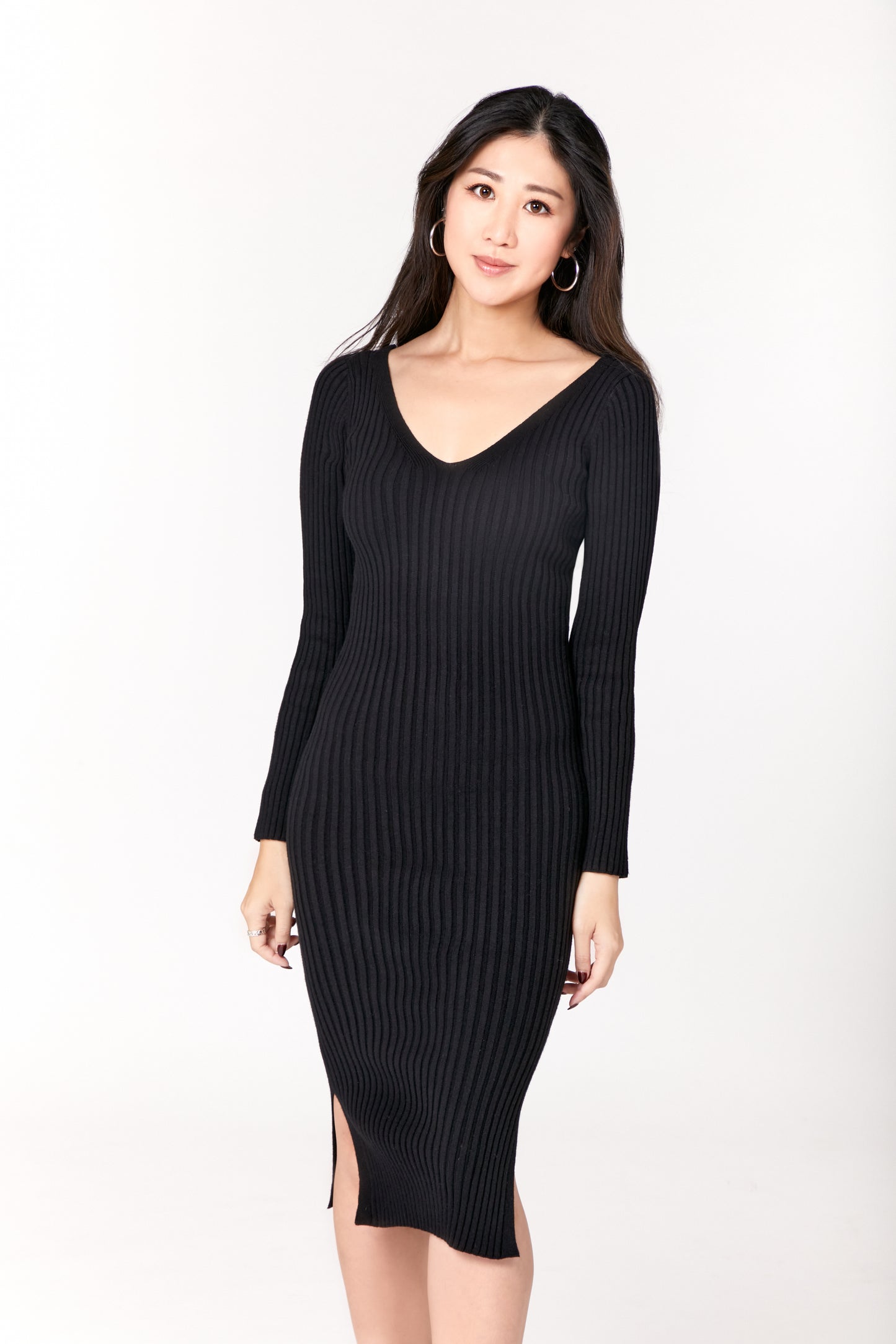 Knitted 4x4 Rib Long Sleeve LBD