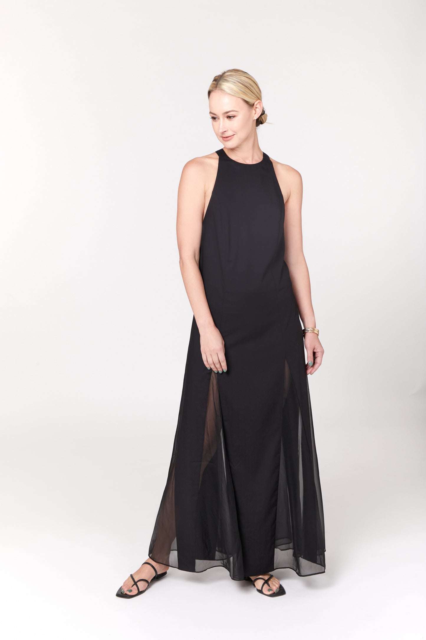 High Neck, Cross Back, Peek-a-boo Legs, Maxi Dress