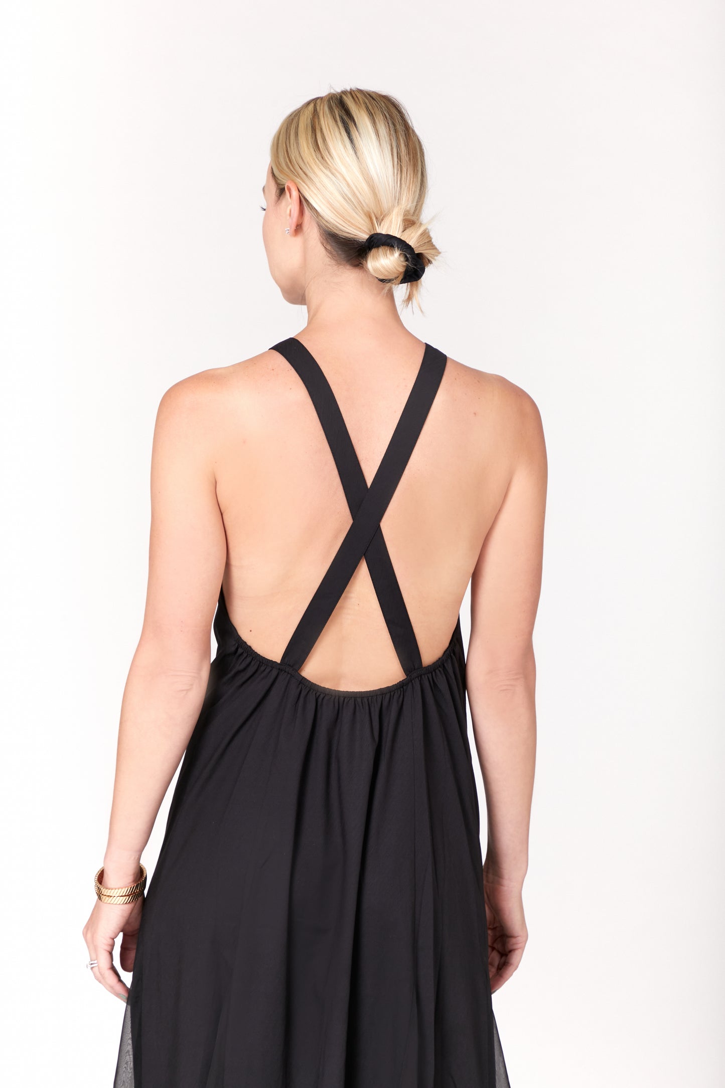 High Neck, Cross Back, Peek-a-boo Legs, Maxi Dress