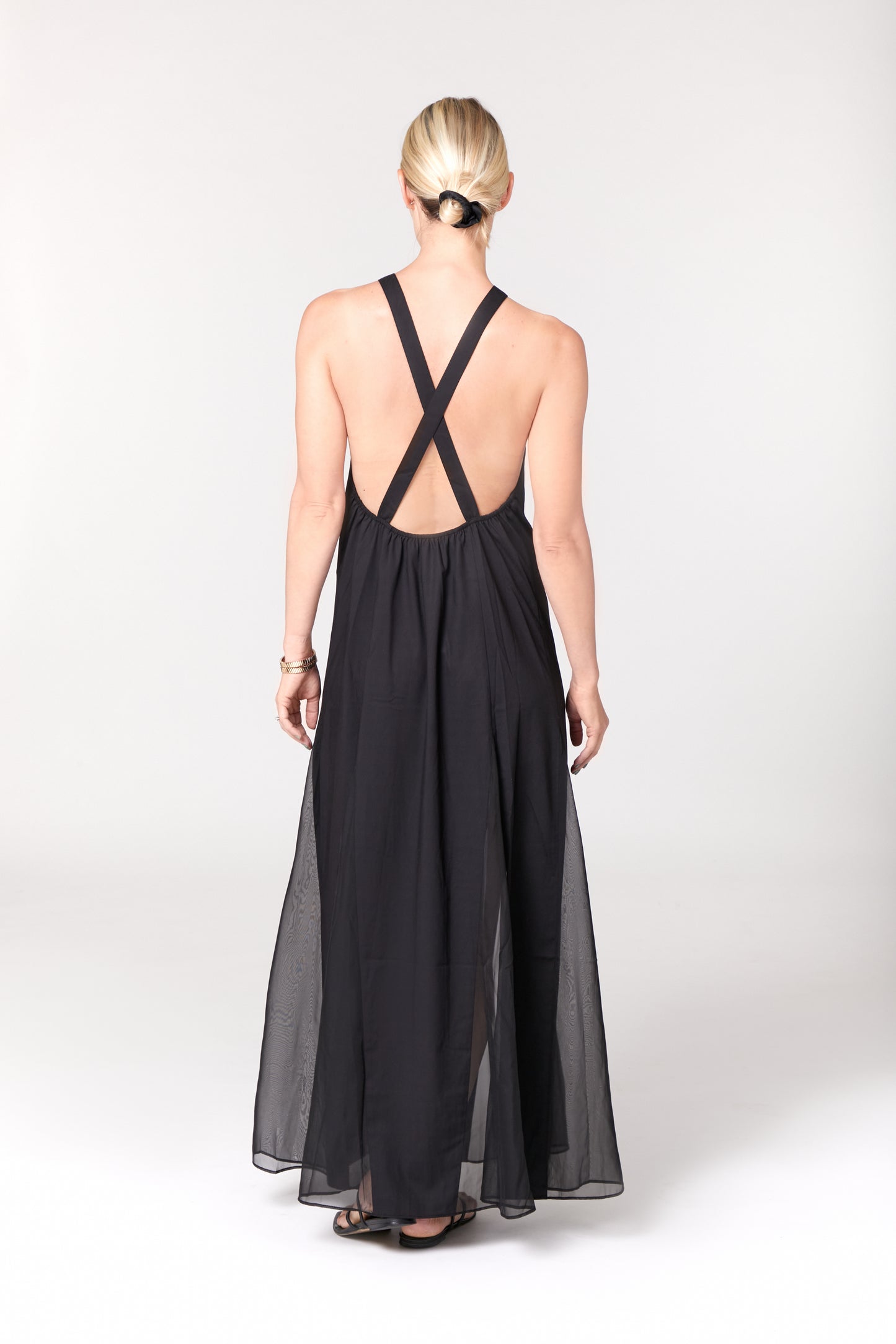 High Neck, Cross Back, Peek-a-boo Legs, Maxi Dress