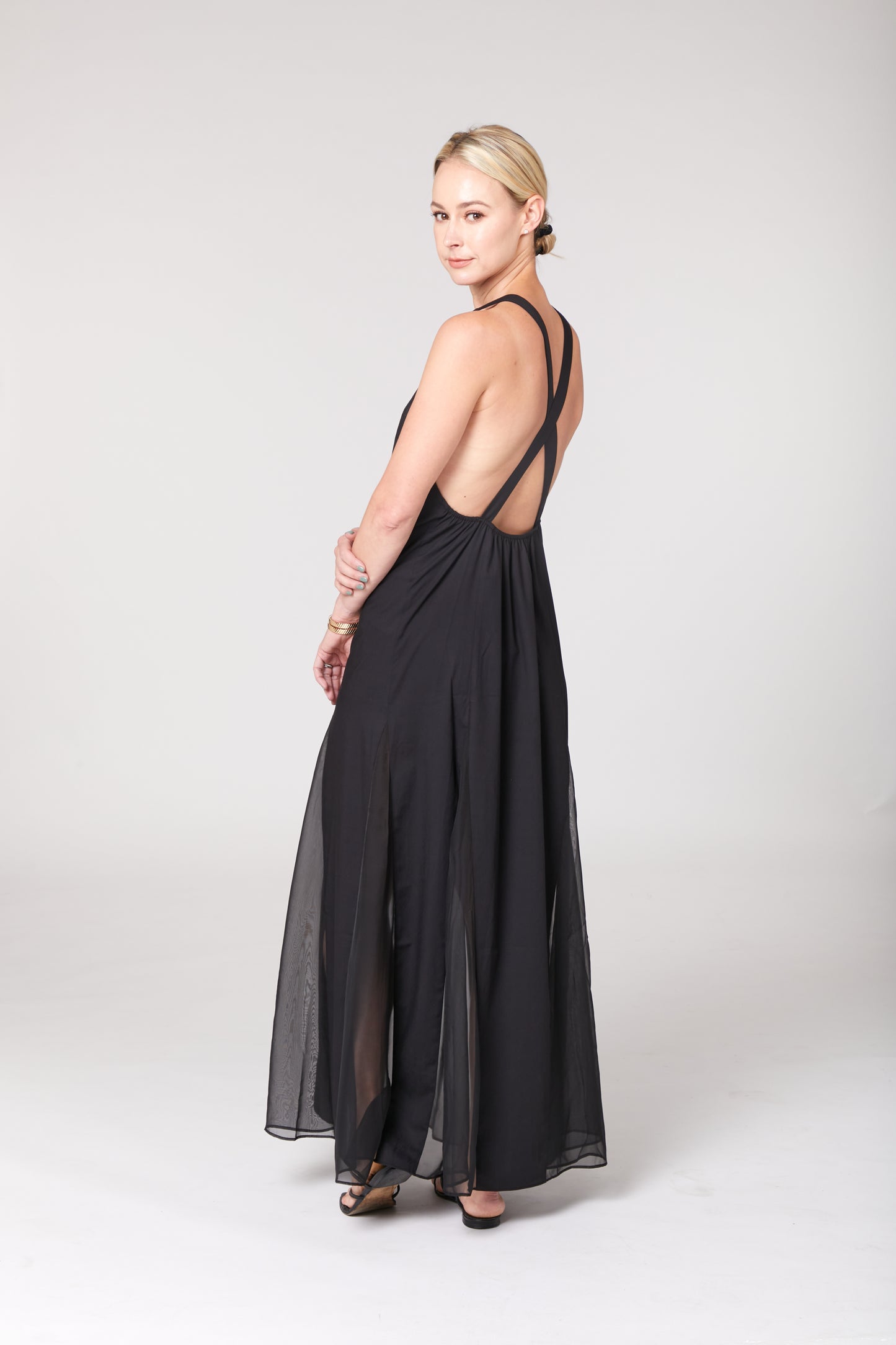 High Neck, Cross Back, Peek-a-boo Legs, Maxi Dress