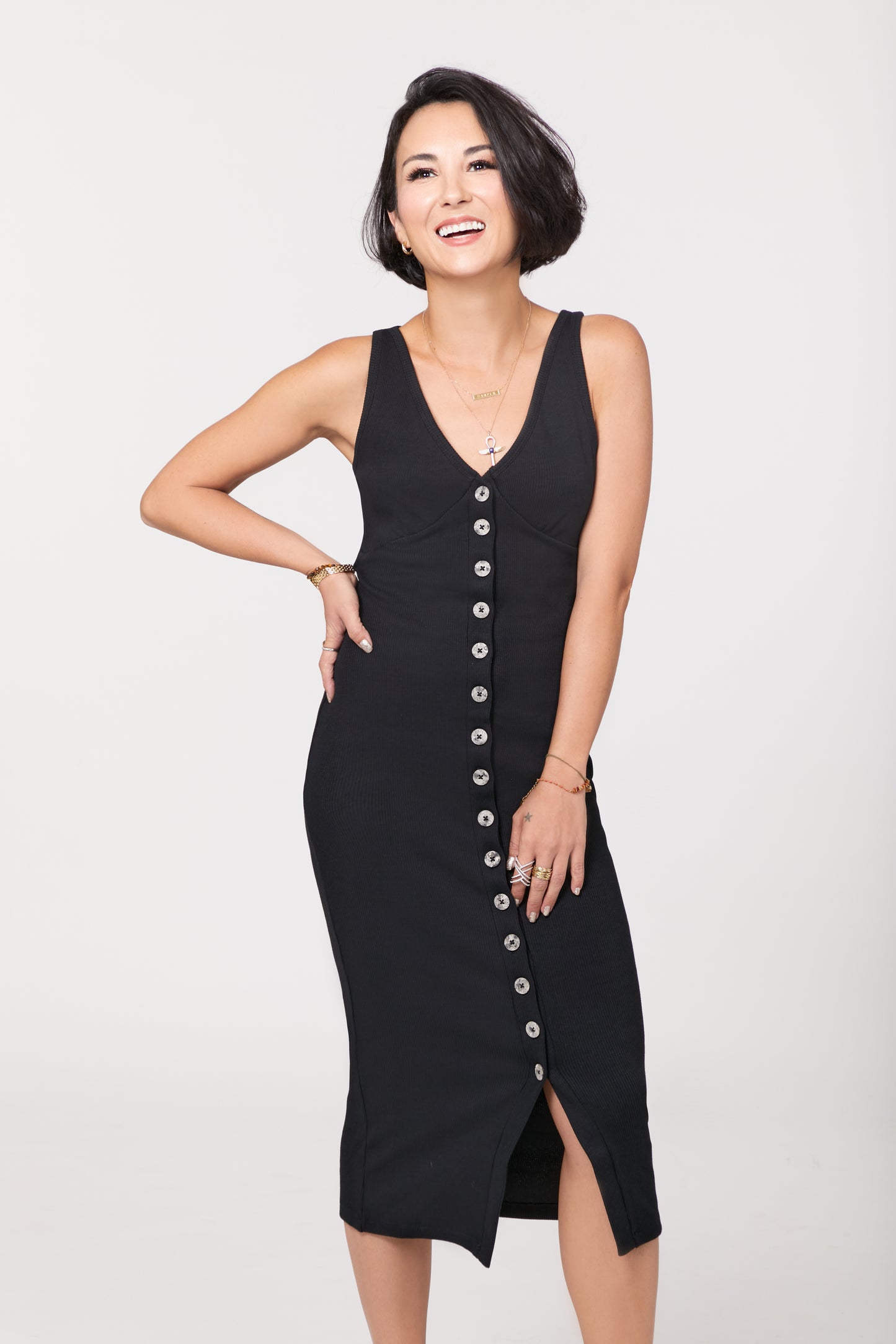 Button Down Cotton Ribbed Dress